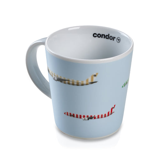 Fliegertasse mit 5 Condor Flugzeugen in Streifen Look