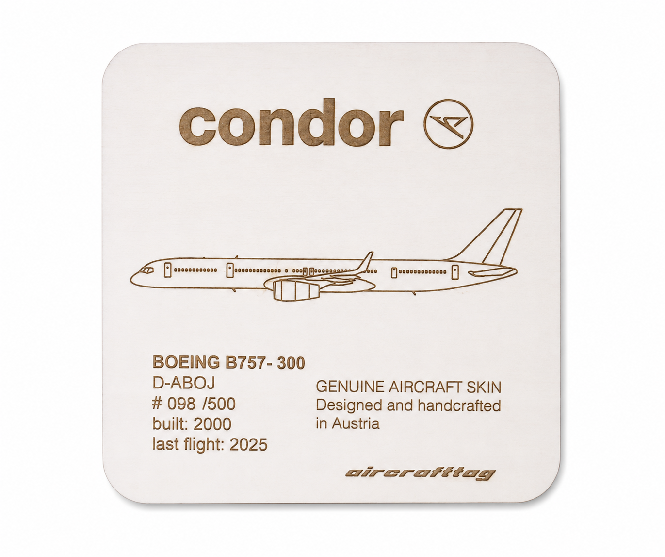 Posavasos Aircrafttag Boeing 757-300 D-ABOJ – Edición Blanca
