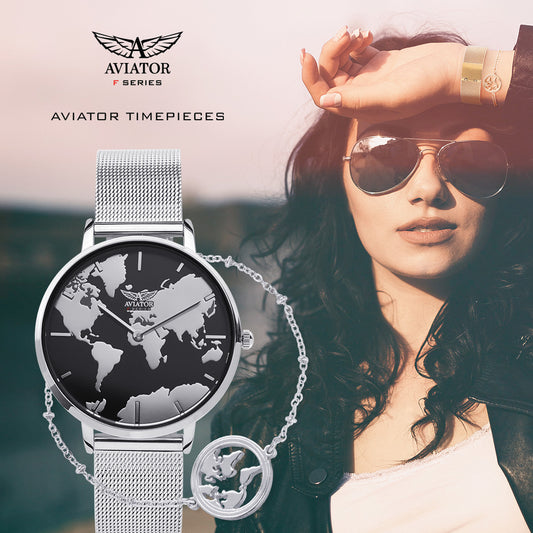 Aviator Damenarmbanduhr - „Luxe Set Silver“