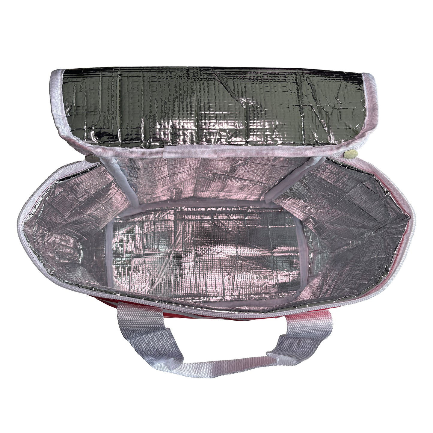 Offene Kühltasche Passion mit silberner Isolierung und Tragegriffen, Ansicht von oben