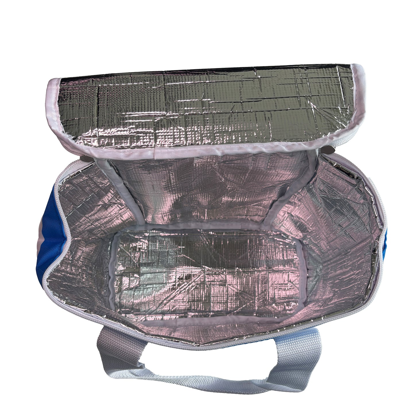 Offene Kühltasche Sea mit silberner Isolierung und Tragegriffen, Innenansicht von oben