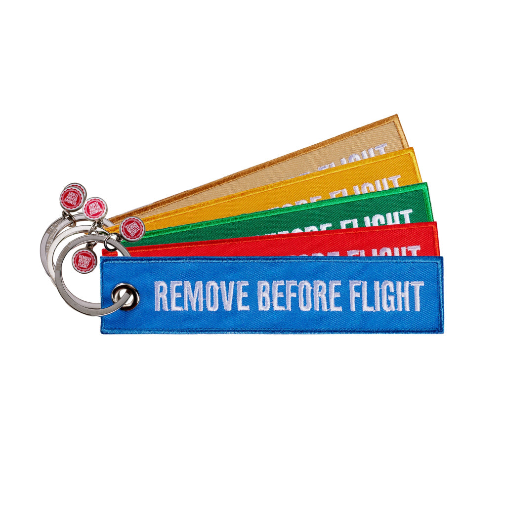 Schluesselanhaenger REMOVE BEFORE FLIGHT Set alle 5 Farben oben