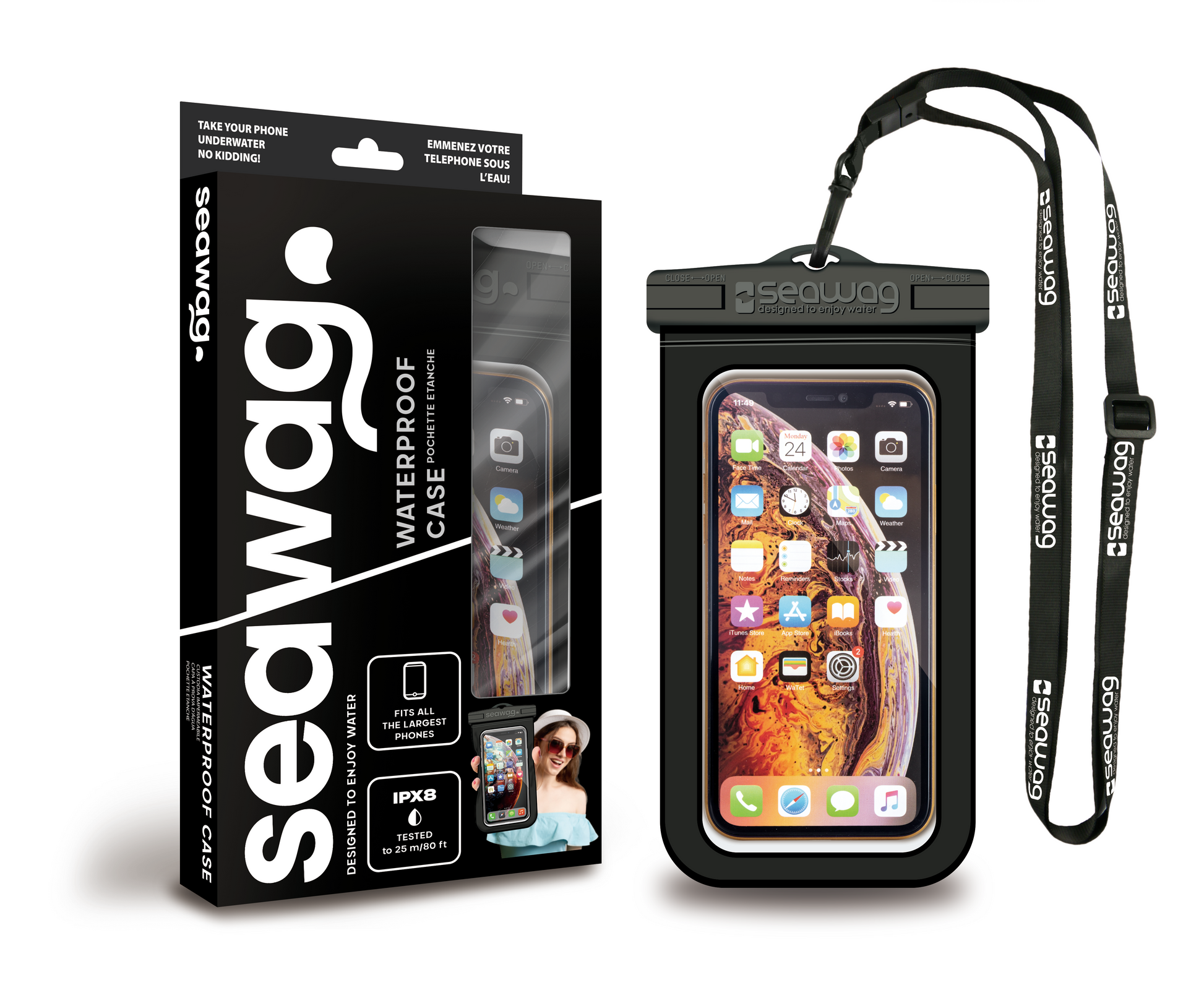 Seawag wasserdichte Smartphone-Hülle mit Verpackung und Umhängeband, geeignet für alle großen Handys