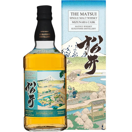 The Matsui Mizunara Cask Single Malt Whisky 0,7L – Flasche mit Geschenkverpackung, inspiriert von traditioneller japanischer Kunst und Fuji-Motiv