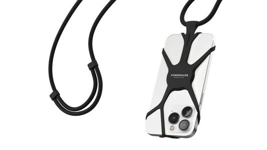 Vonmählen INFINITY HANDYSTRAP mit verstellbarer schwarzer Nylon-Kordel und Silikonhalterung für Smartphones