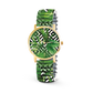 Chocomoon Damenuhr Palmtrees mit goldfarbenem Gehäuse und grünem Palmenblatt-Design auf schwarz-weißem Hintergrund