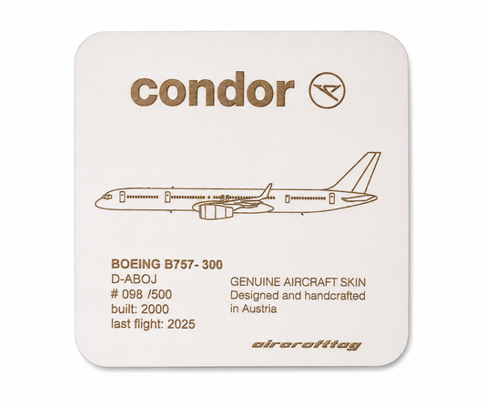 Posavasos Aircrafttag Boeing 757-300 D-ABOJ – Edición Blanca