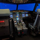 Kokpit s pilotními sedadly a přístroji v simulátoru Airbusu A321XLR