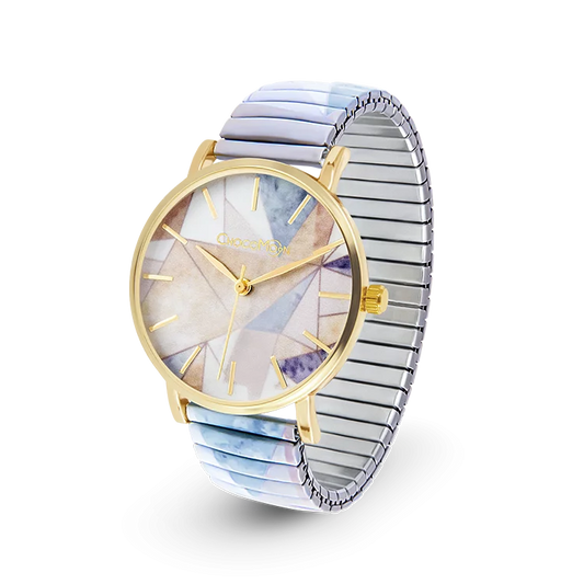 Chocomoon Damenuhr Tenderness mit geometrischem Pastelldesign, goldfarbenen Zeigern und dehnbarem Armband – modernes, elegantes Design