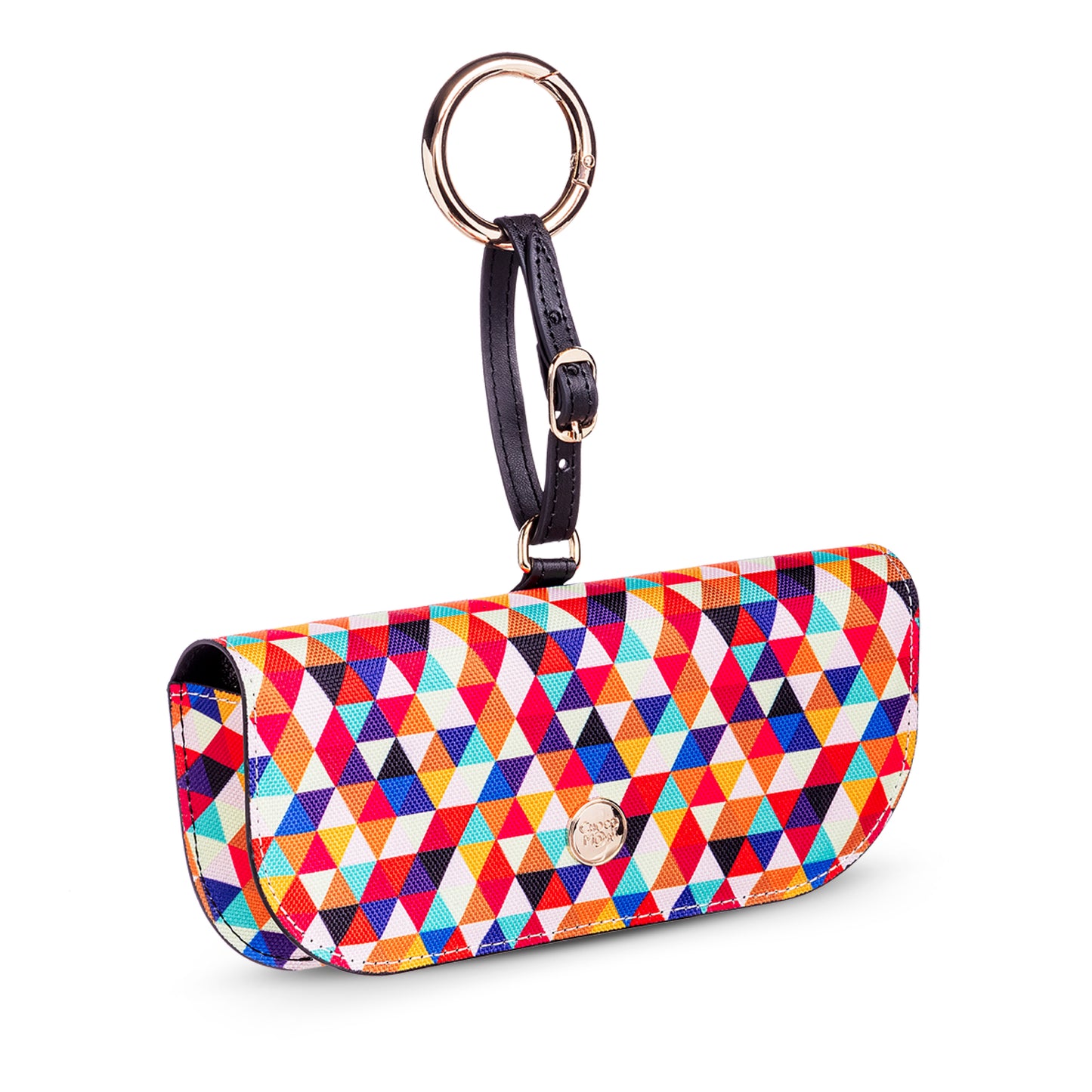 Chocomoon Brillenetui Geometric mit farbenfrohem, geometrischem Muster, Magnetverschluss und schwarzer Schlaufe mit Karabiner
