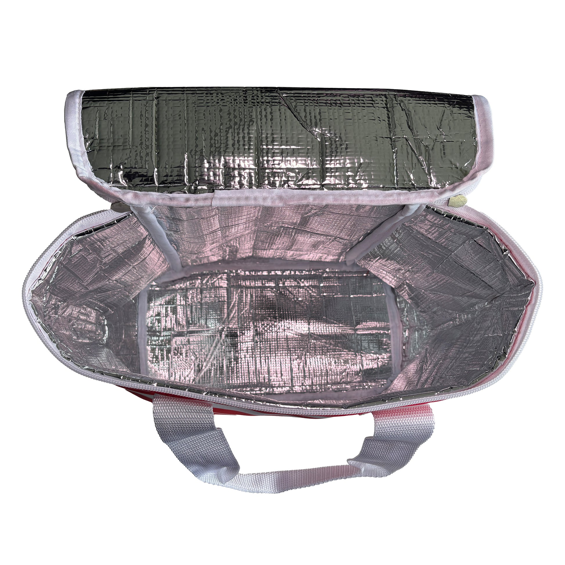 Offene Kühltasche Passion mit silberner Isolierung und Tragegriffen, Ansicht von oben