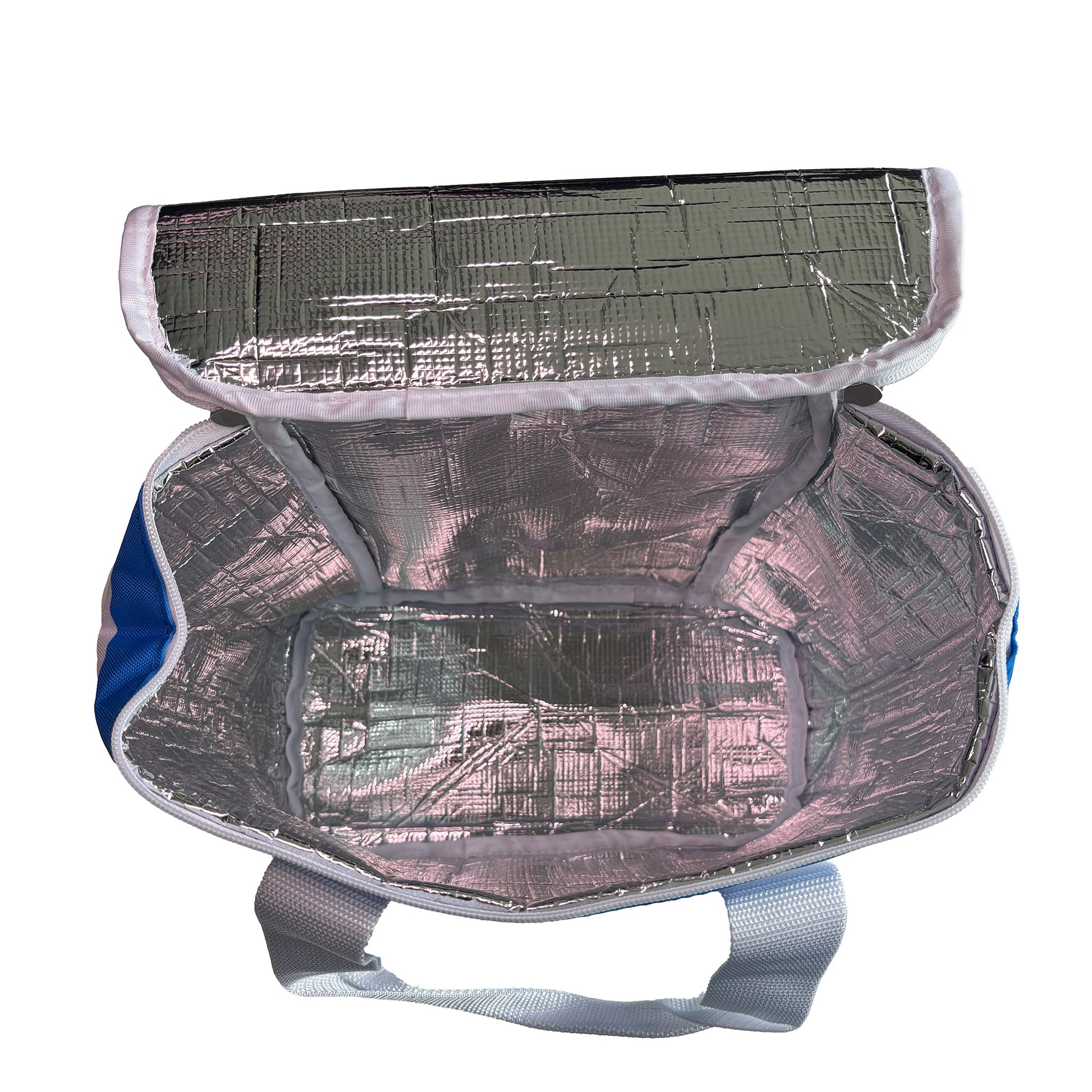 Offene Kühltasche Sea mit silberner Isolierung und Tragegriffen, Innenansicht von oben