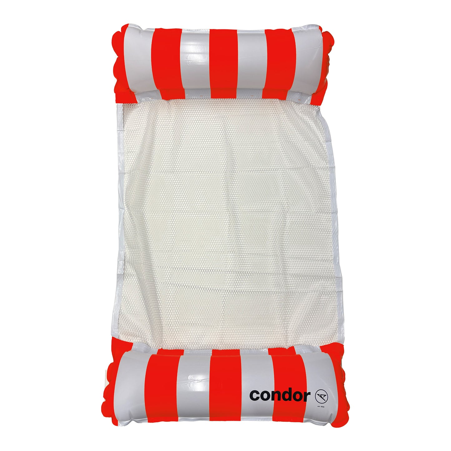 Aufblasbare Pool-Hängematte Condor Passion in Rot-Weiß mit Netzfläche, Ansicht von oben auf weißem Hintergrund