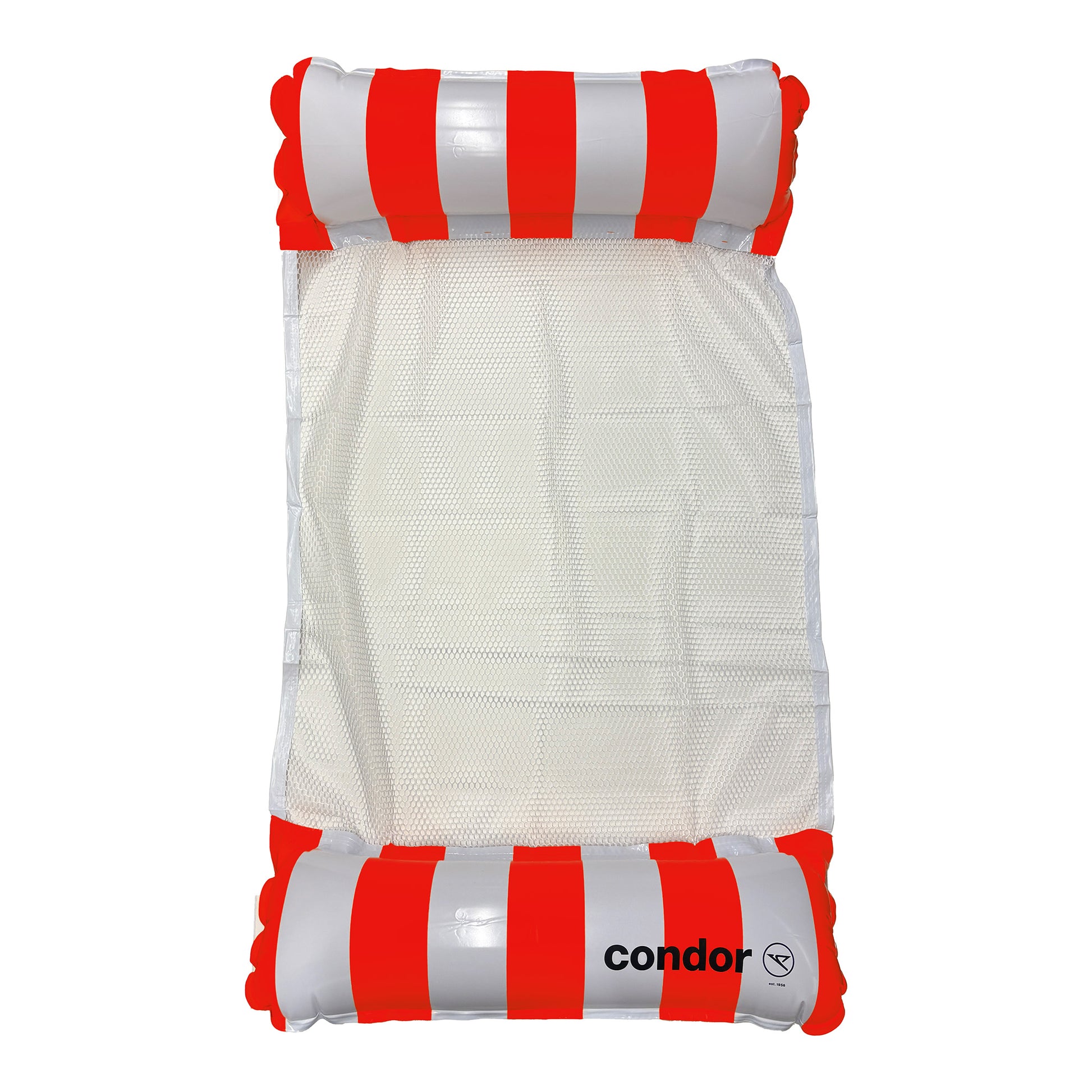 Aufblasbare Pool-Hängematte Condor Passion in Rot-Weiß mit Netzfläche, Ansicht von oben auf weißem Hintergrund