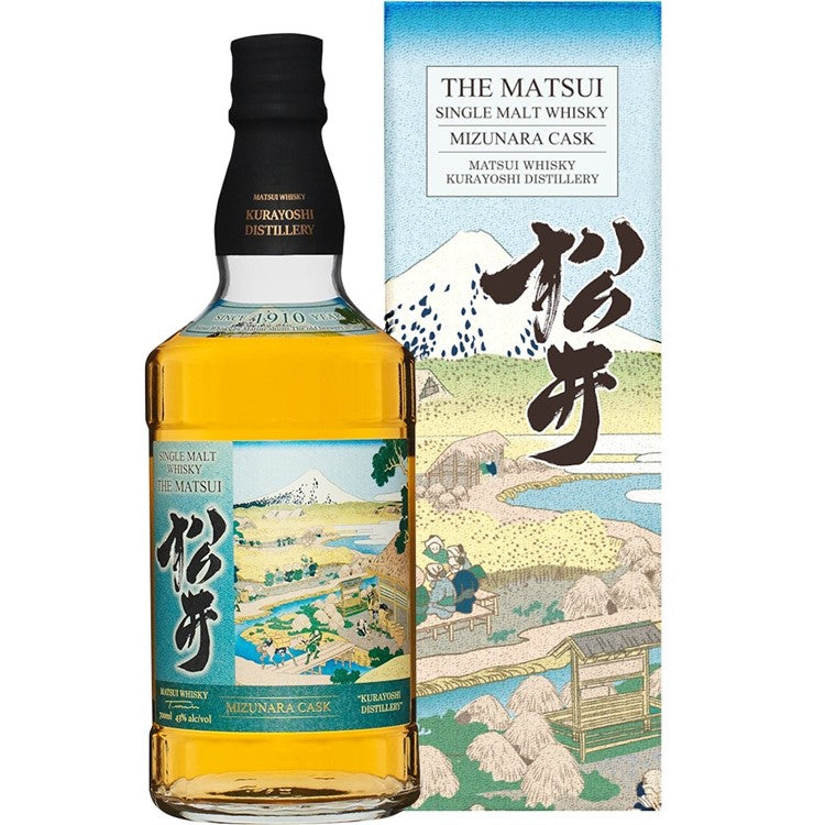 The Matsui Mizunara Cask Single Malt Whisky 0,7L – Flasche mit Geschenkverpackung, inspiriert von traditioneller japanischer Kunst und Fuji-Motiv